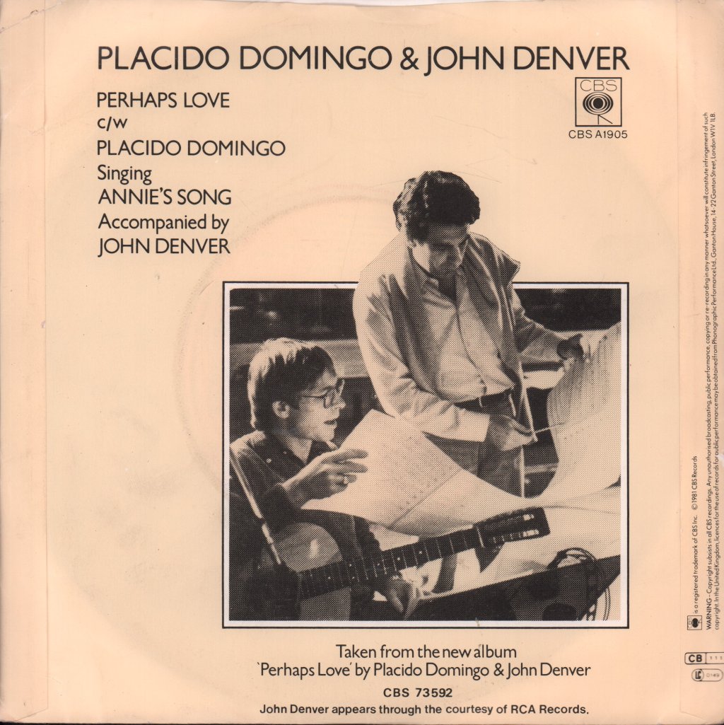 Placido Domingo And John Denver - Perhaps Love - 7 Inch