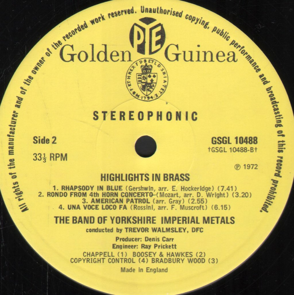Band Of Yorkshire Imperial Metals - Highlights In Brass - Lp