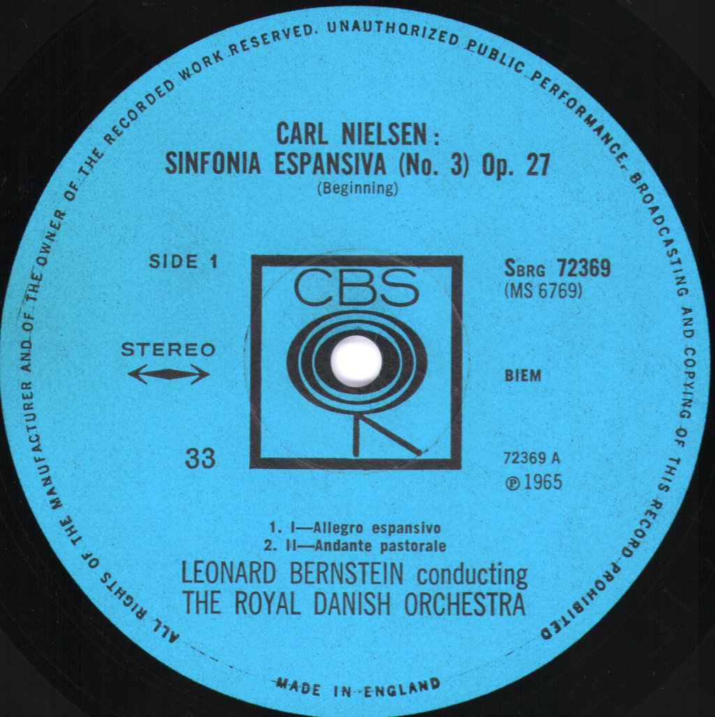 Leonard Bernstein / Royal Danish Orchestra / Ruth Guldbaek / Niels Moller - Carl Neilsen - Symphony No 3 Espansiva - Lp