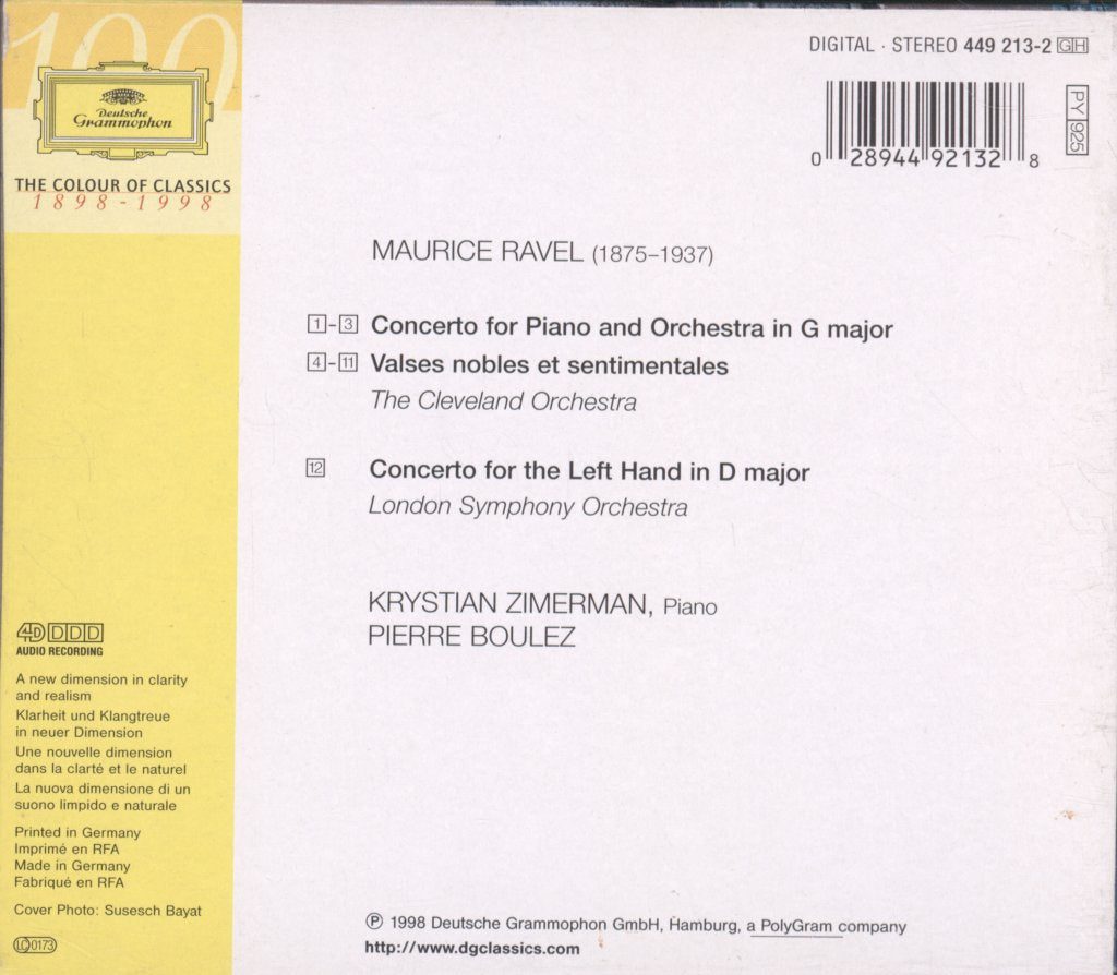 Krystian Zimerman, Pierre Boulez - Ravel - Piano Concertos, Valses Nobles Et Sentimentales - Cd