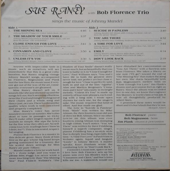 Sue Raney With Bob Florence Trio - Sings The Music Of Johnny Mandel - Lp