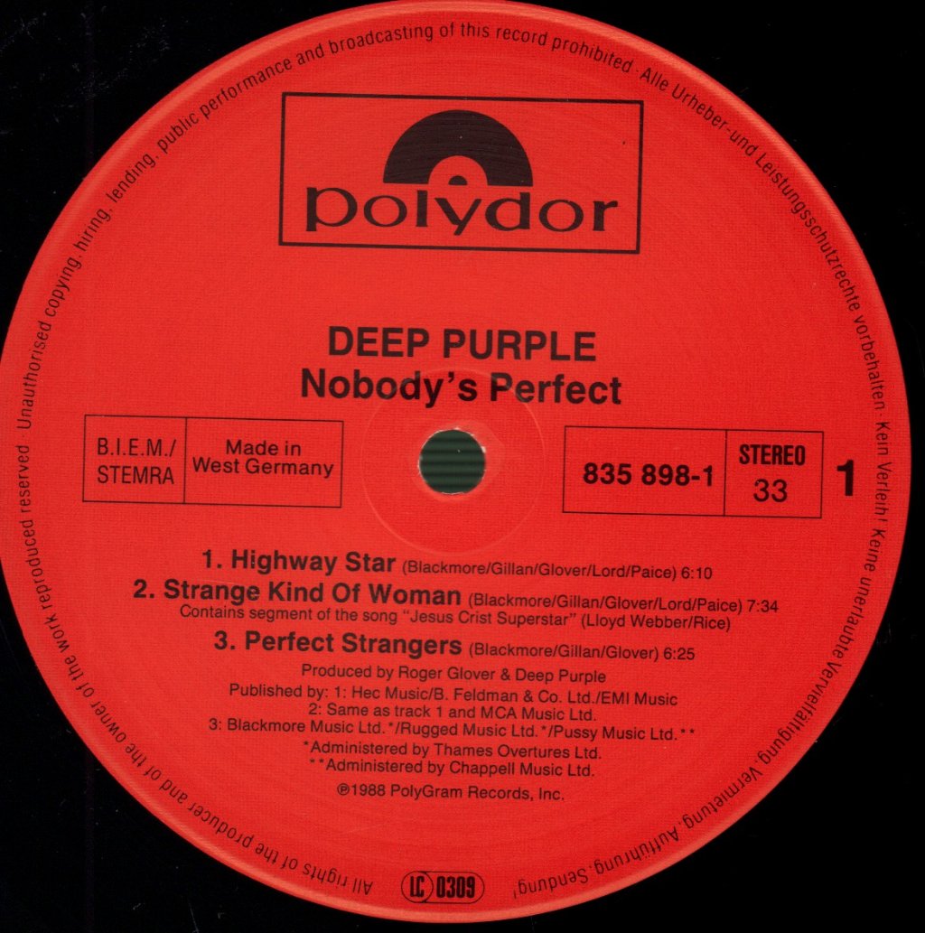 Deep Purple - Nobody's Perfect - Double Lp