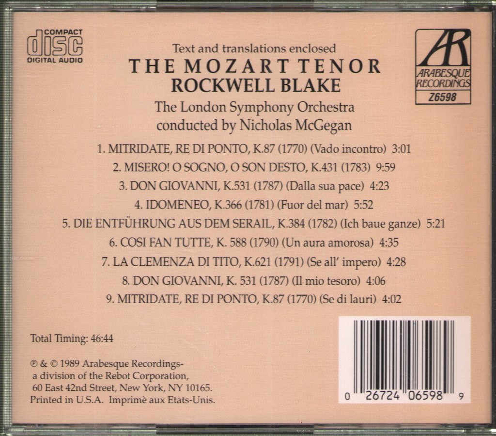Wolfgang Amadeus Mozart - Mozart Tenor: Rockwell Blake - Cd