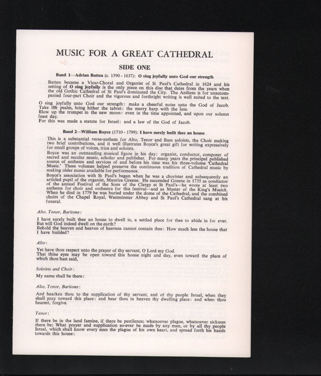 Choir Of St. Paul's Cathedral - Music For A Great Cathedral - Lp