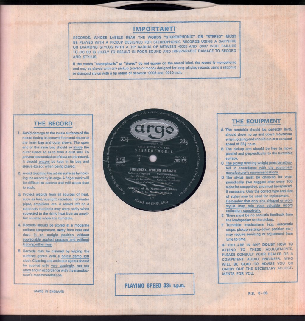 Academy Of St. Martin-in-the-Fields - stravinsky Pulcinella Apollon Musagète - Lp