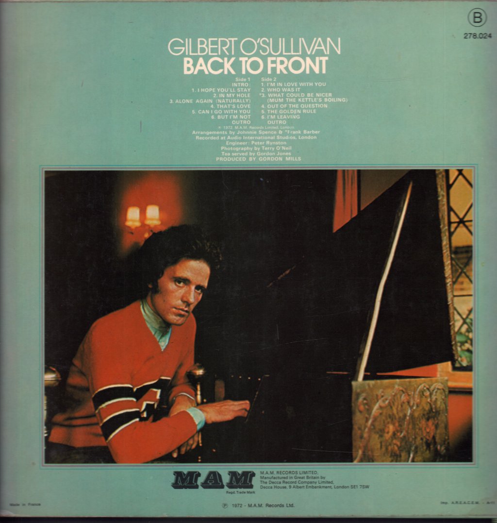 Gilbert O'Sullivan - Back To Front - Lp