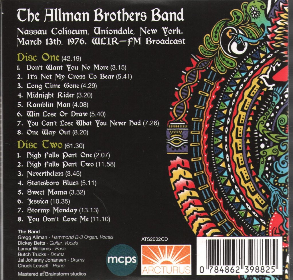 Allman Brothers Band - Nassau Coliseum, Uniondale, New York March 13th, 1976. WLIR-FM Broadcast - Double Cd