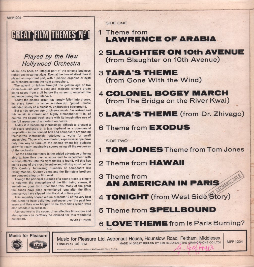 New Hollywood Orchestra - Great Film Themes No 1 - Lp