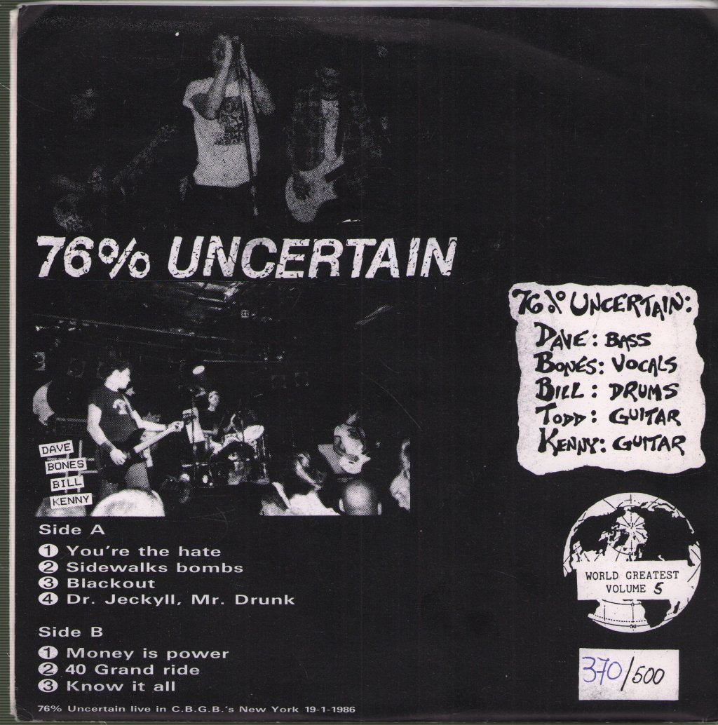 76% Uncertain - You're The Hate - 7 Inch