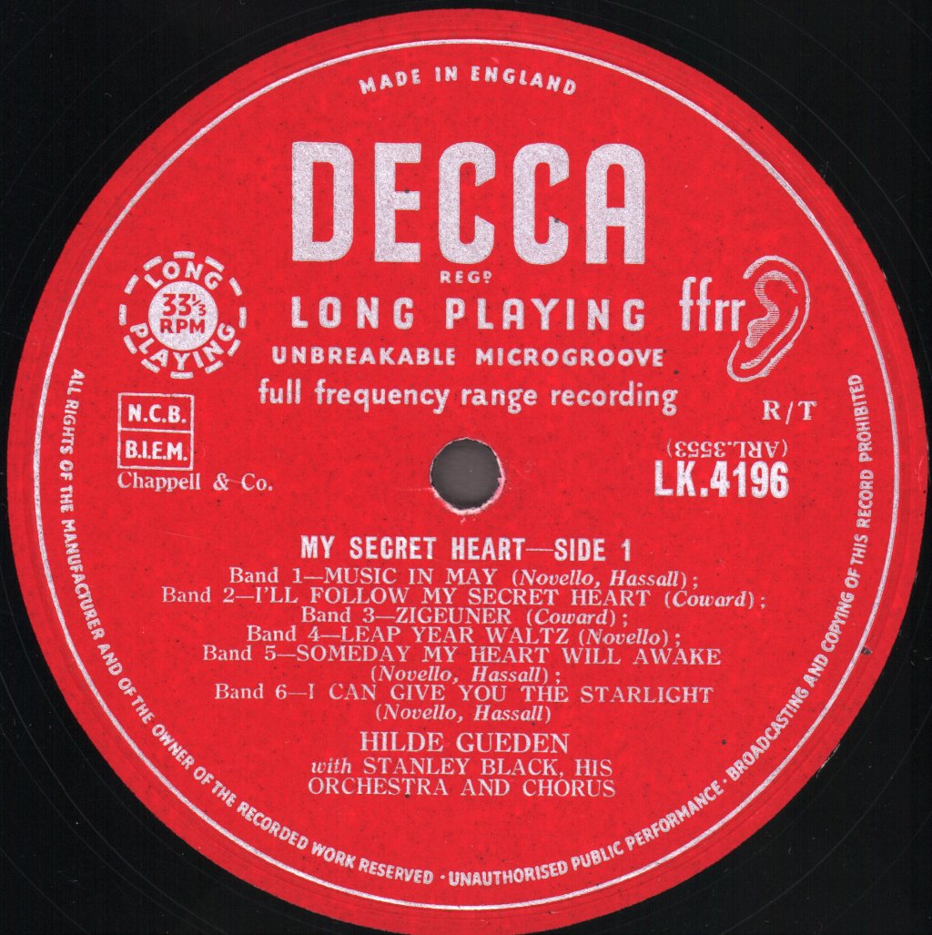 Hilde Gueden With Stanley Black, his Chorus and Orchestra - My Secret Heart - Lp