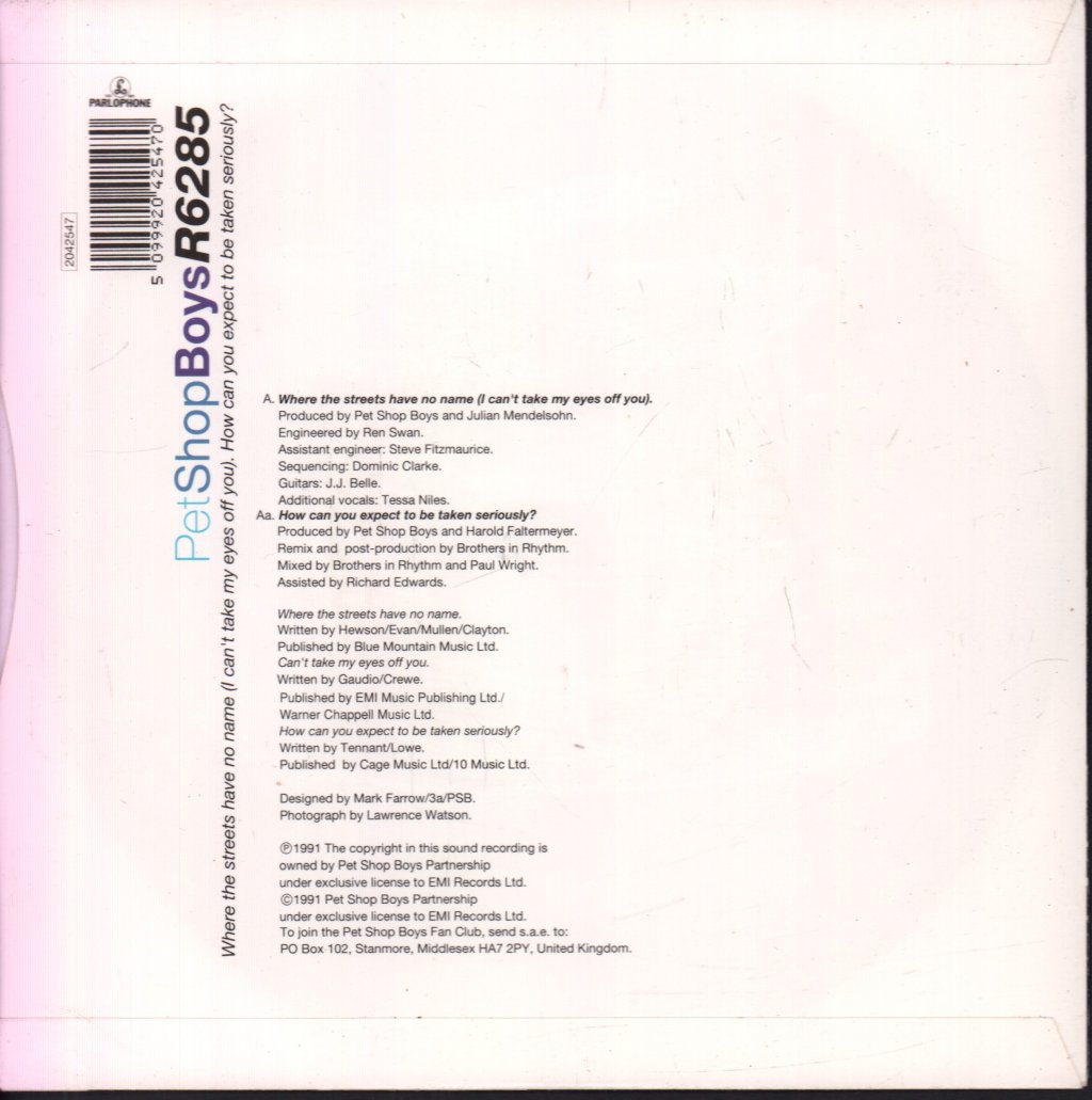 Pet Shop Boys - Where The Streets Have No Name - 7 Inch