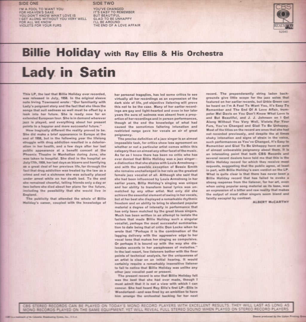 Billie Holiday - Lady In Satin - Lp