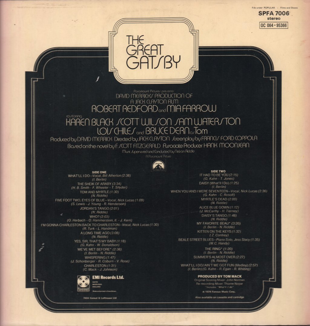 Nelson Riddle - great gatsby Original Soundtrack Recording - Lp