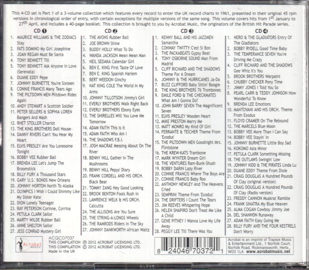 Various Artists - 1961 British Hit Parade - Britain's Greatest Hits Vol. 10, The B-sides - Part 1 - Cd Set