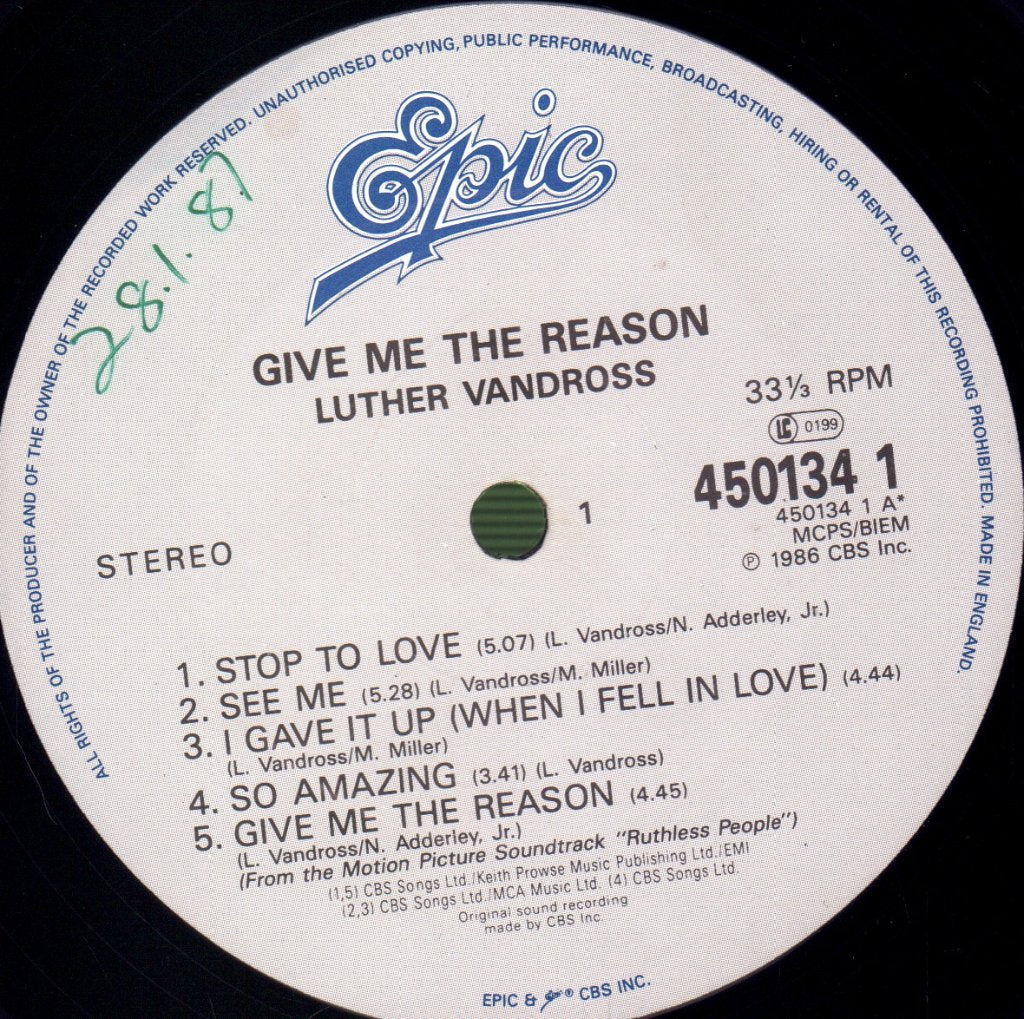 Luther Vandross - Give Me The Reason - Lp