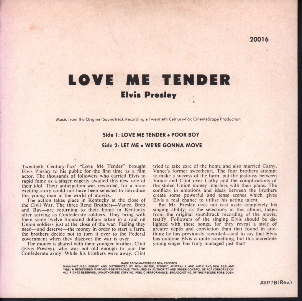 Elvis Presley - Love Me Tender - 7 Inch