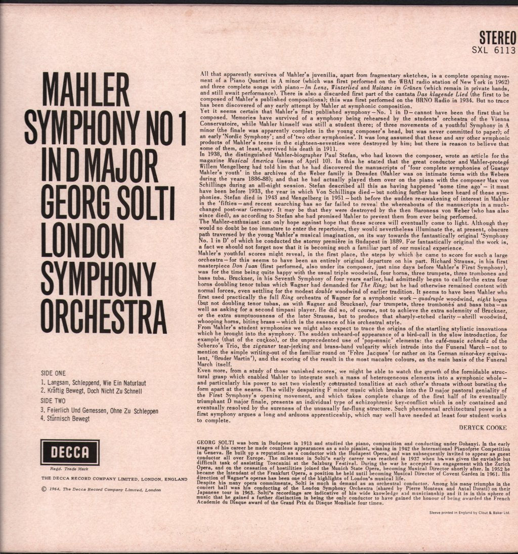 Georg Solti / London Symphony Orchestra - Mahler - Symphony No. 1 - Lp