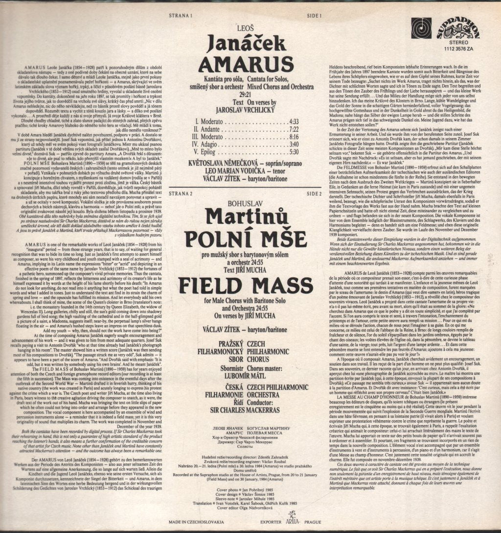 Czech Philharmonic Chorus and Orchestra / Sir Charles Mackerras - Janacek - Amarus / Martinu - Polní Mše / Field Mass - Lp