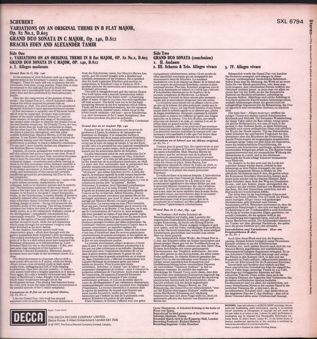 Bracha Eden and Alexander Tamir - Schubert - Variations On An Original Theme / Grand Duo Sonata - Lp