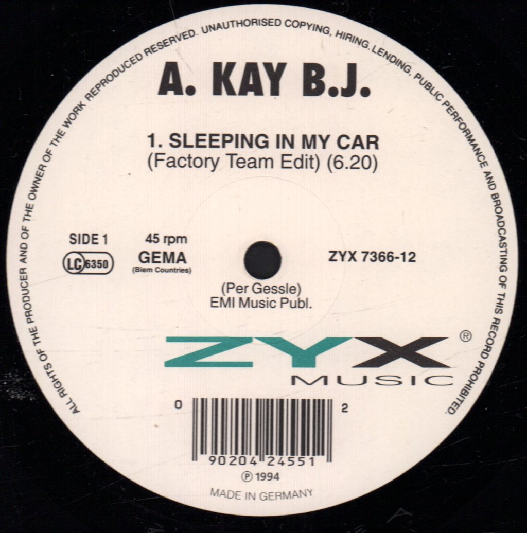 A Kay B.J. - Sleeping In My Car - 12 Inch