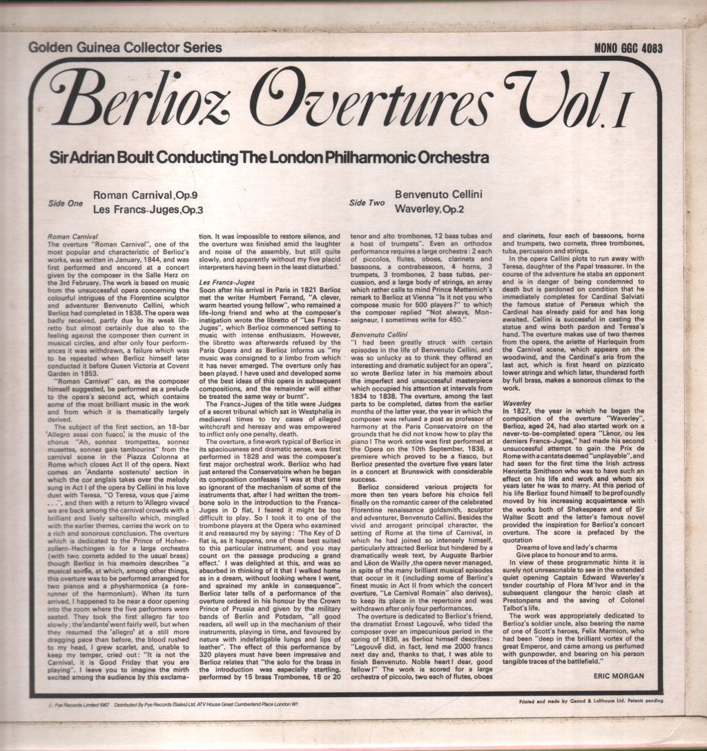 Sir Adrian Boult / London Philharmonic Orchestra - Berlioz Overtures, Vol. 1 - Lp