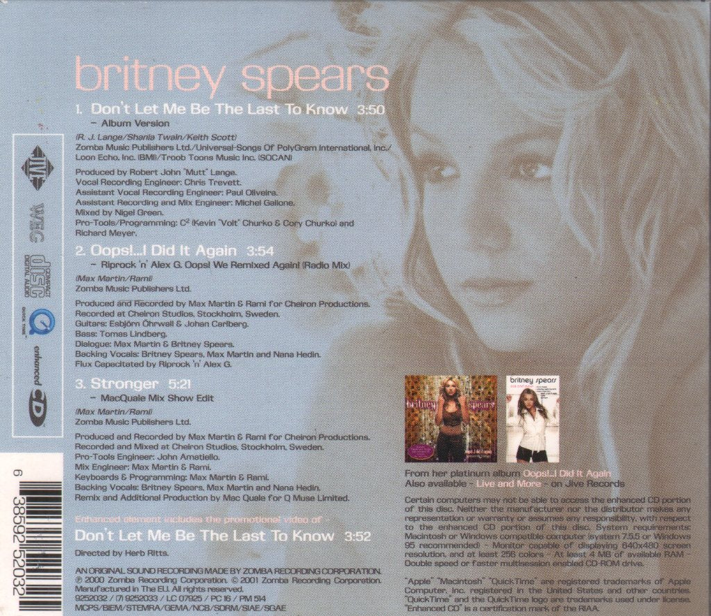 Britney Spears - Don't Let Me Be The Last To Know - Cd