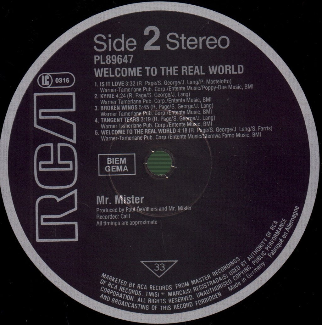 Mr. Mister - Welcome To The Real World - Lp