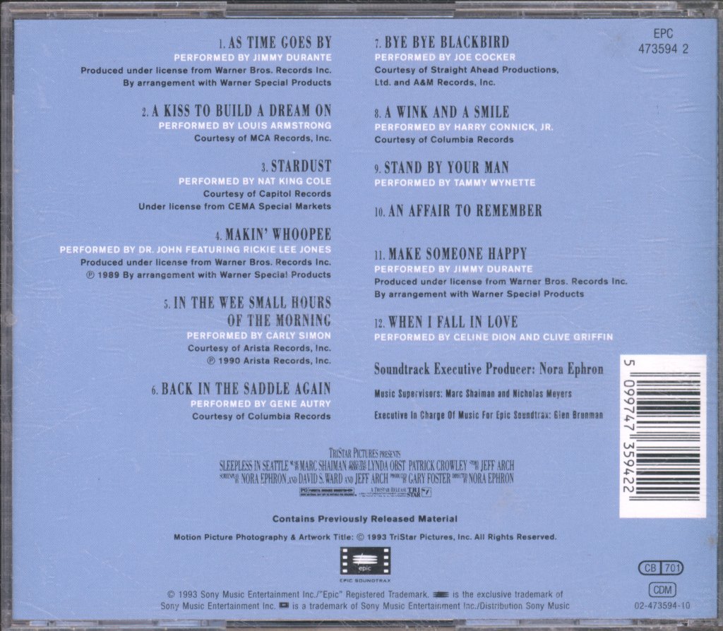 Various Artists - Sleepless In Seattle (Original Motion Picture Soundtrack) - Cd