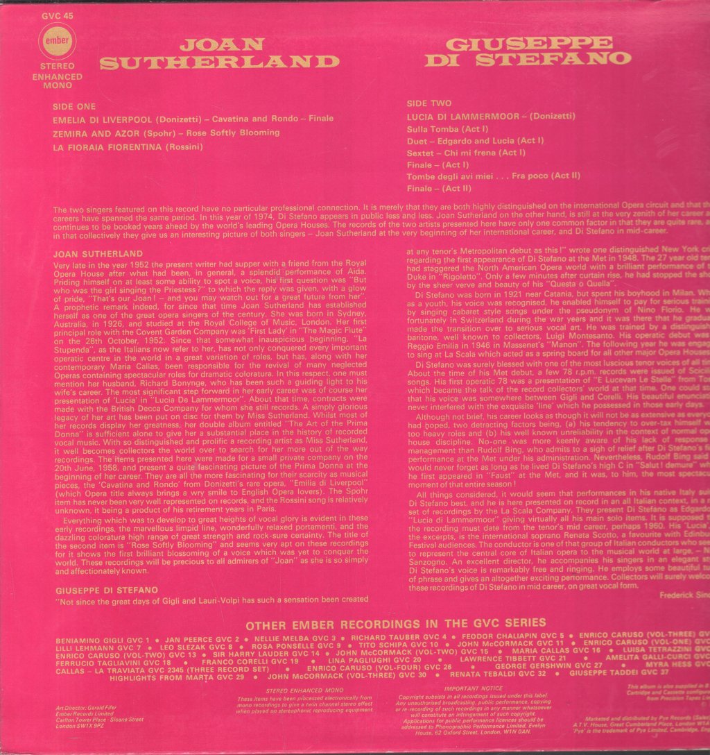 Joan Sutherland / Giuseppe Di Stefano - Great Voices Of The Century - Lp