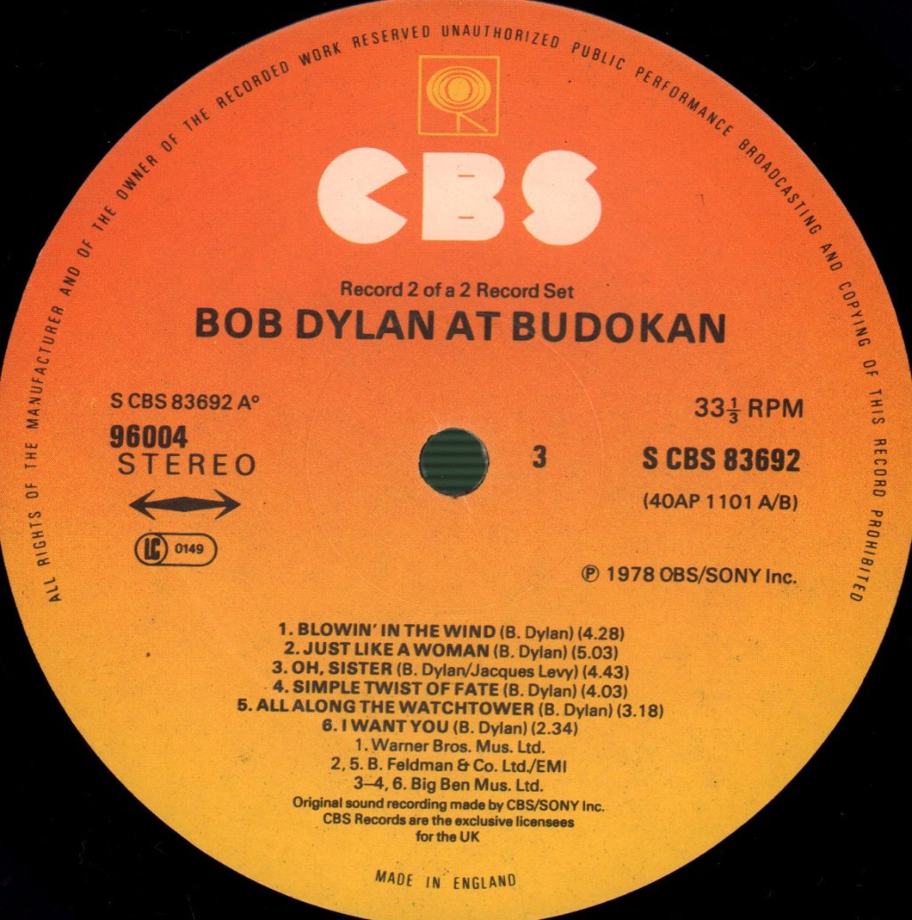 Bob Dylan - At Budokan - Double Lp