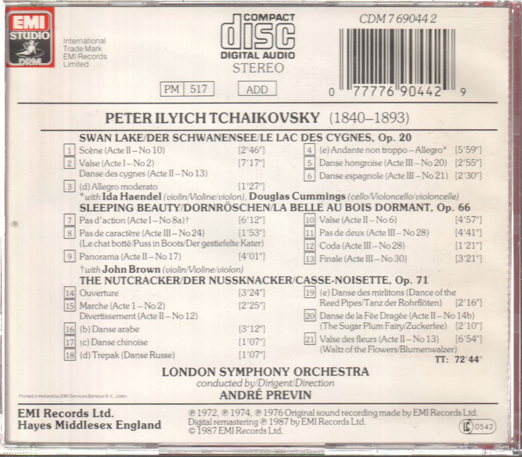 London Symphony Orchestra, André Previn - Tchaikovsky - Swan Lake / The Sleeping Beauty / The Nutcracker : Ballet Highlights = Querschnitt = Extraits - Cd