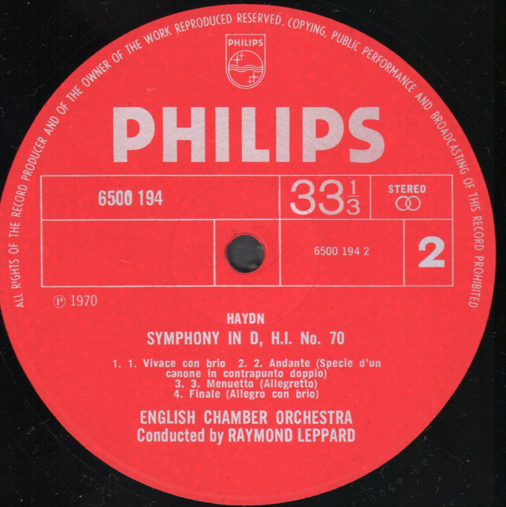 Raymond Leppard / English Chamber Orchestra - Haydn - Symphonies No. 48 "Maria Theresa" And No. 70 - Lp