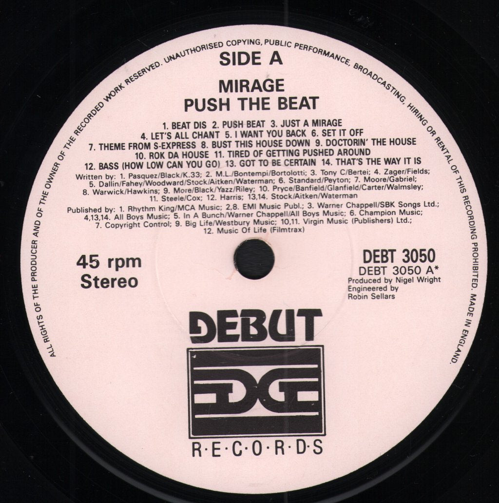 Mirage (Dance) - Push The Beat - 7 Inch