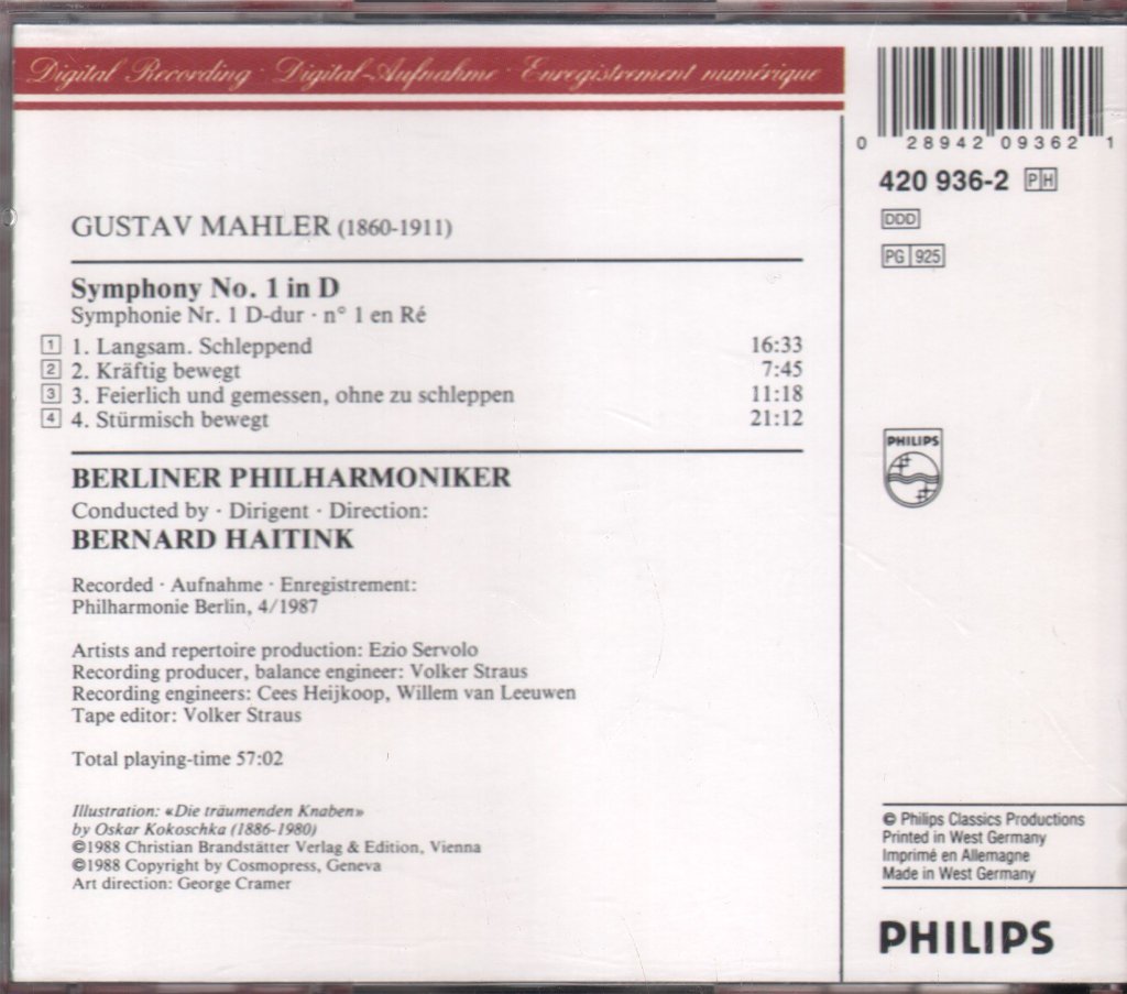 Bernard Haitink / Berliner Philharmoniker - Mahler - Symphony No. 1 - Cd