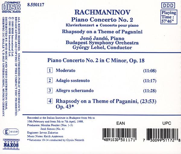 Jenö Jandó, Budapest Symphony Orchestra, György Lehel - Rachmaninoff - Piano Concerto No. 2 • Rhapsody On A Theme Of Paganini - Cd