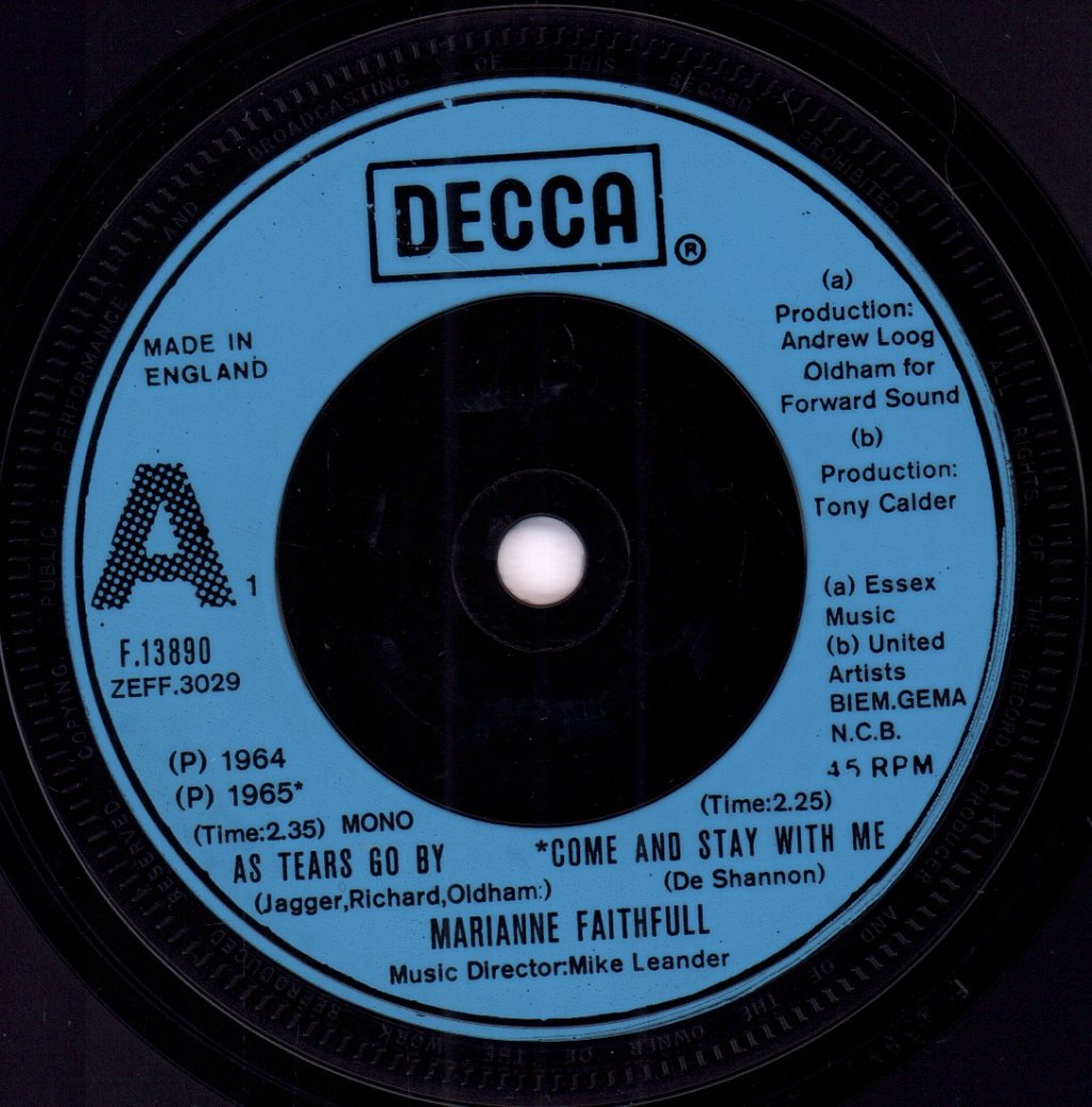 Marianne Faithfull - As Tears Go By - 7 Inch
