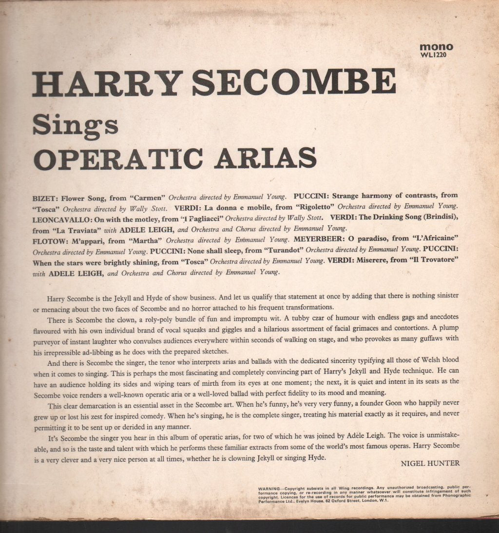 Harry Secombe - Operatic Arias - Lp