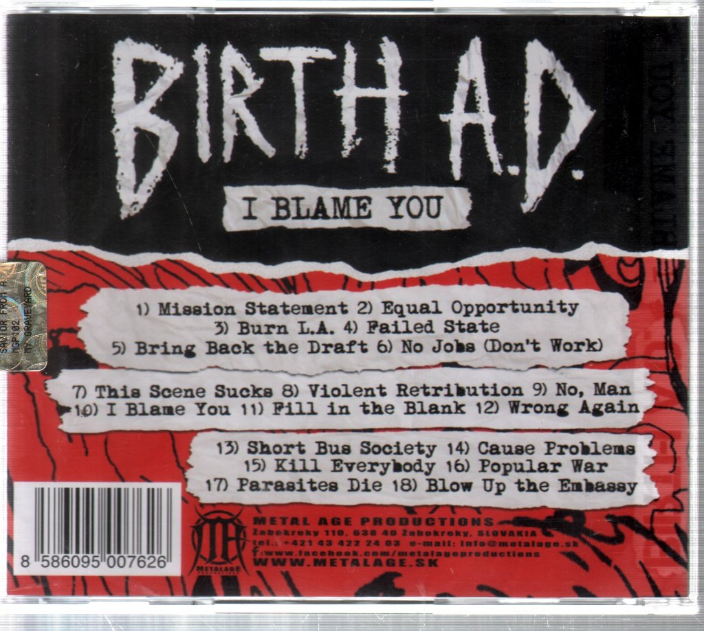 Birth A.D. - I Blame You - Cd