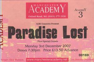 Paradise Lost (Uk Group) - Manchester Academy 3Rd December 2007 - Ticket