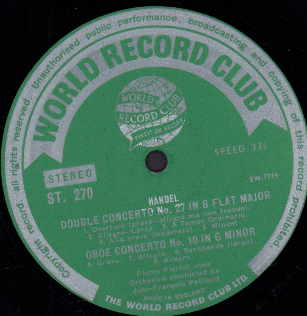 Georg Friedrich Händel - Royal Fireworks Music Double Concerto In B Flat Major Oboe Concerto In G Minor - Lp