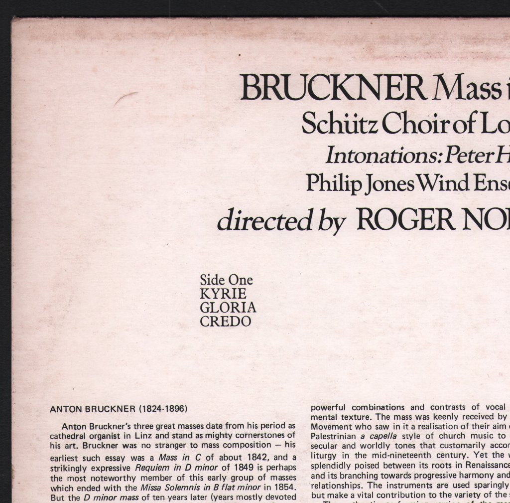 Schutz Choir Of London / Philip Jones Wind Ensemble / Roger Norrington - Bruckner - Mass In E Minor - Lp