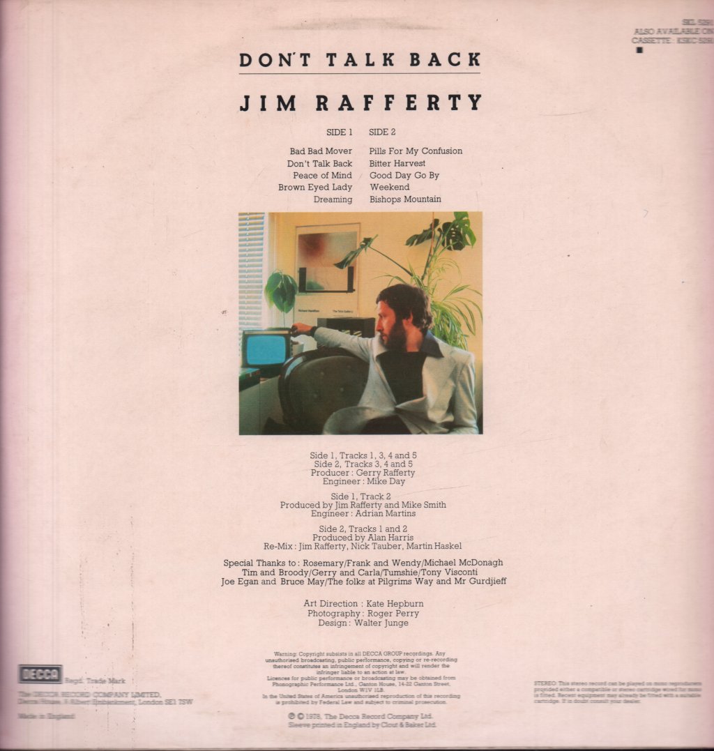 Jim Rafferty - Don't Talk Back - Lp
