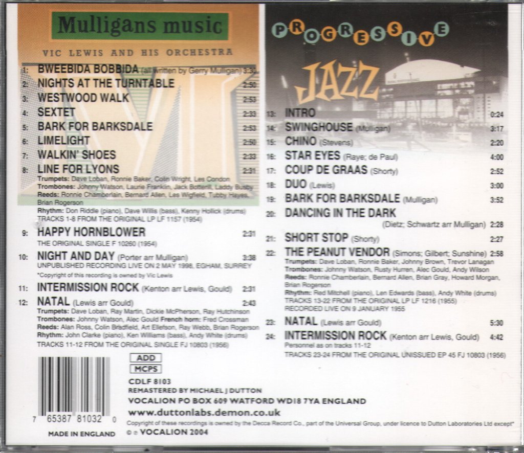 Vic Lewis And His Orchestra - Mulligan's Music And Progressive Jazz - Cd