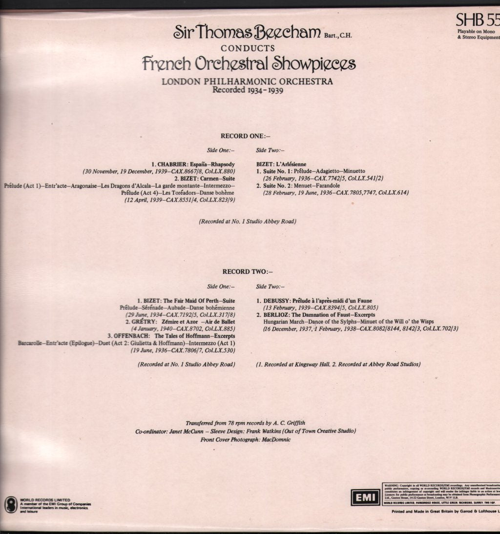 Sir Thomas Beecham / London Philharmonic Orchestra - French Orchestral Showpieces - Double Lp