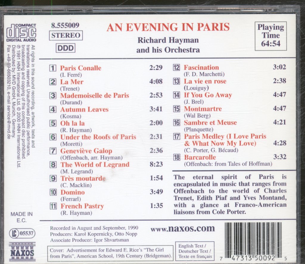 Richard Hayman And His Orchestra - An Evening In Paris - Cd