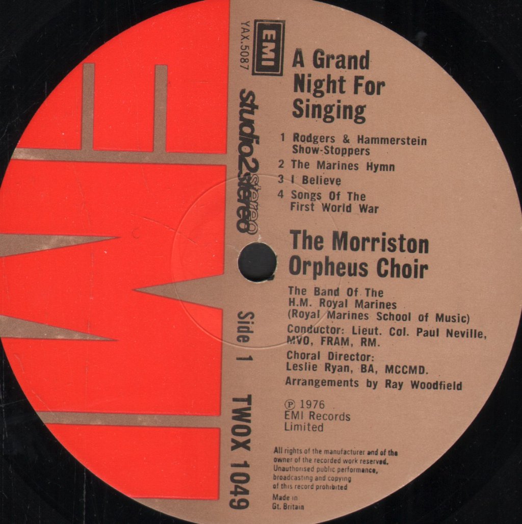Morriston Orpheus Choir and the Band Of H.M. Royal Marines - A Grand Night For Singing - Lp