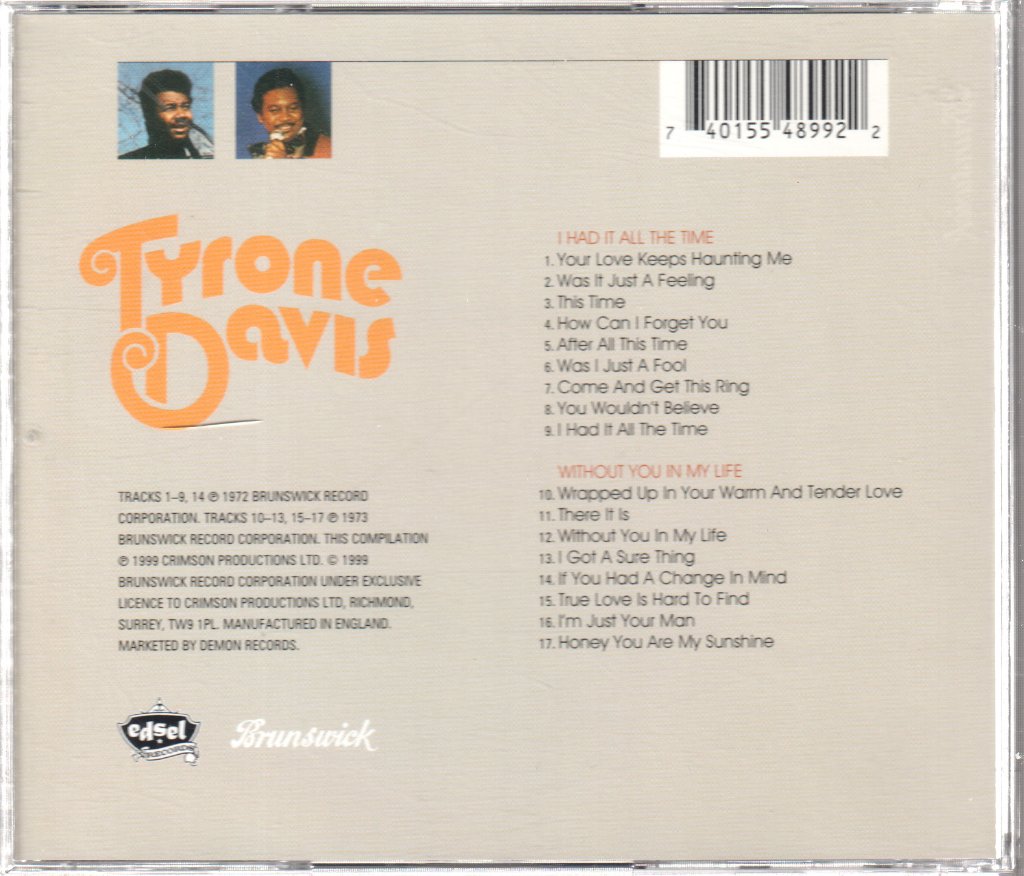 Tyrone Davis - I Had It All The Time / Without You In My Life - Cd