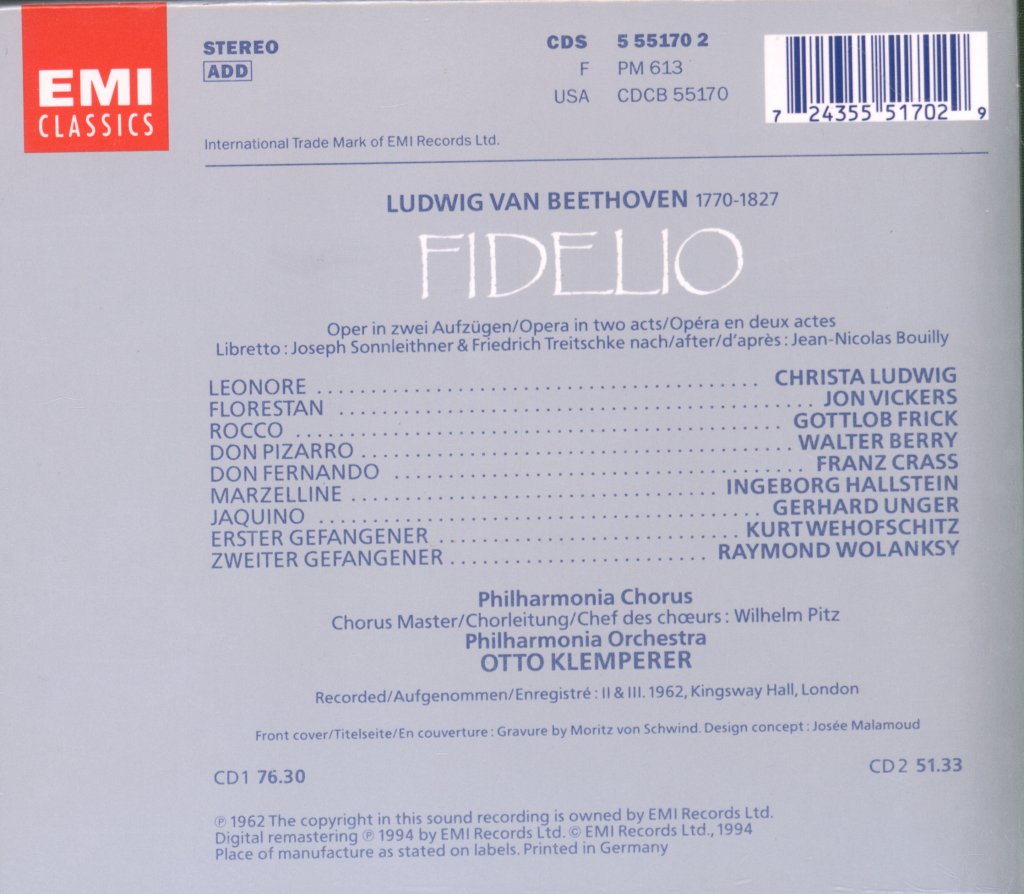 Philharmonia Orchestra, Otto Klemperer - Beethoven - Fidelio - Double Cd