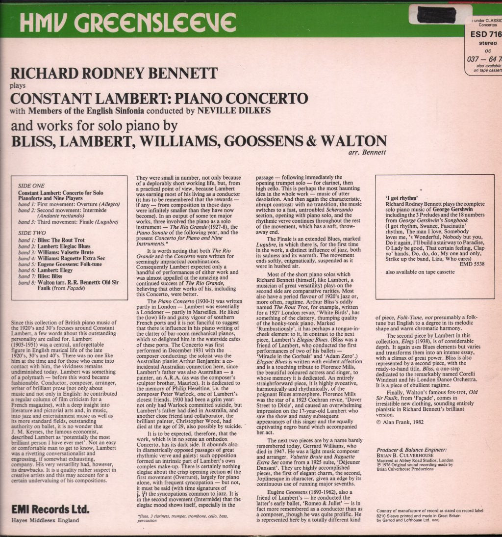 Richard Rodney Bennett - Concerto For Solo Pianodorte And Nine Players - Lp