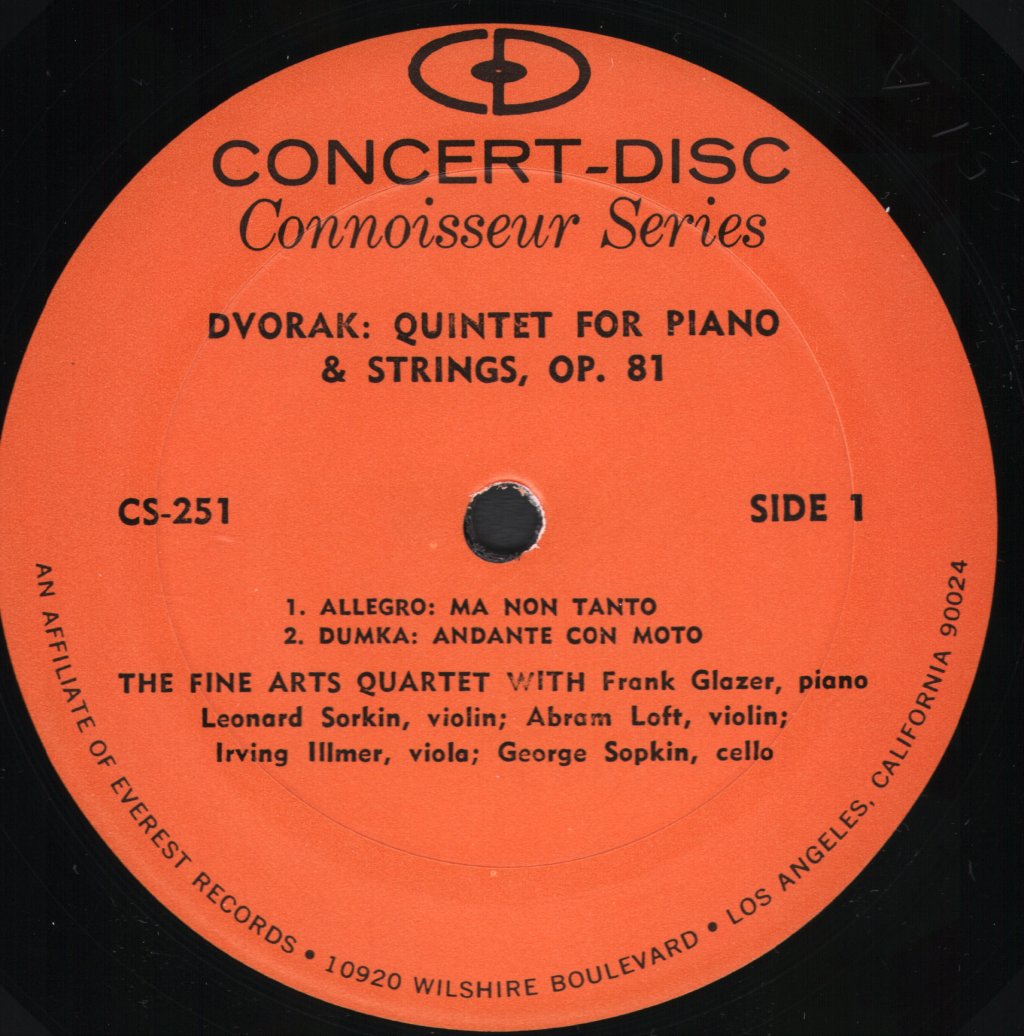 Frank Glazer / Fine Arts Quartet - Dvorak - Quintet In A Major For Piano And Strings - Lp